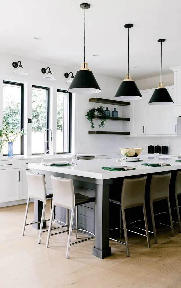 Photo of a modern kitchen with a dining table